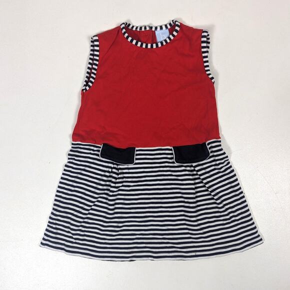 Bella Bliss Dress Girl Sz 5 Red Navy Stripe Shift Sleeveless Boutique Drop Waist - Picture 1 of 6